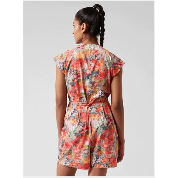 Athleta Marlow Romper Short Sleeve Colorful V-Neck Pockets Small - Picture 2 of 8